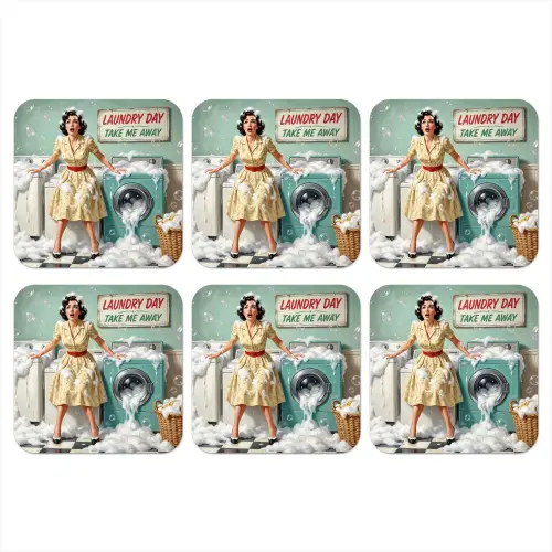 Retro - Blauw - Vrouw onderzetter kurk middel -3d