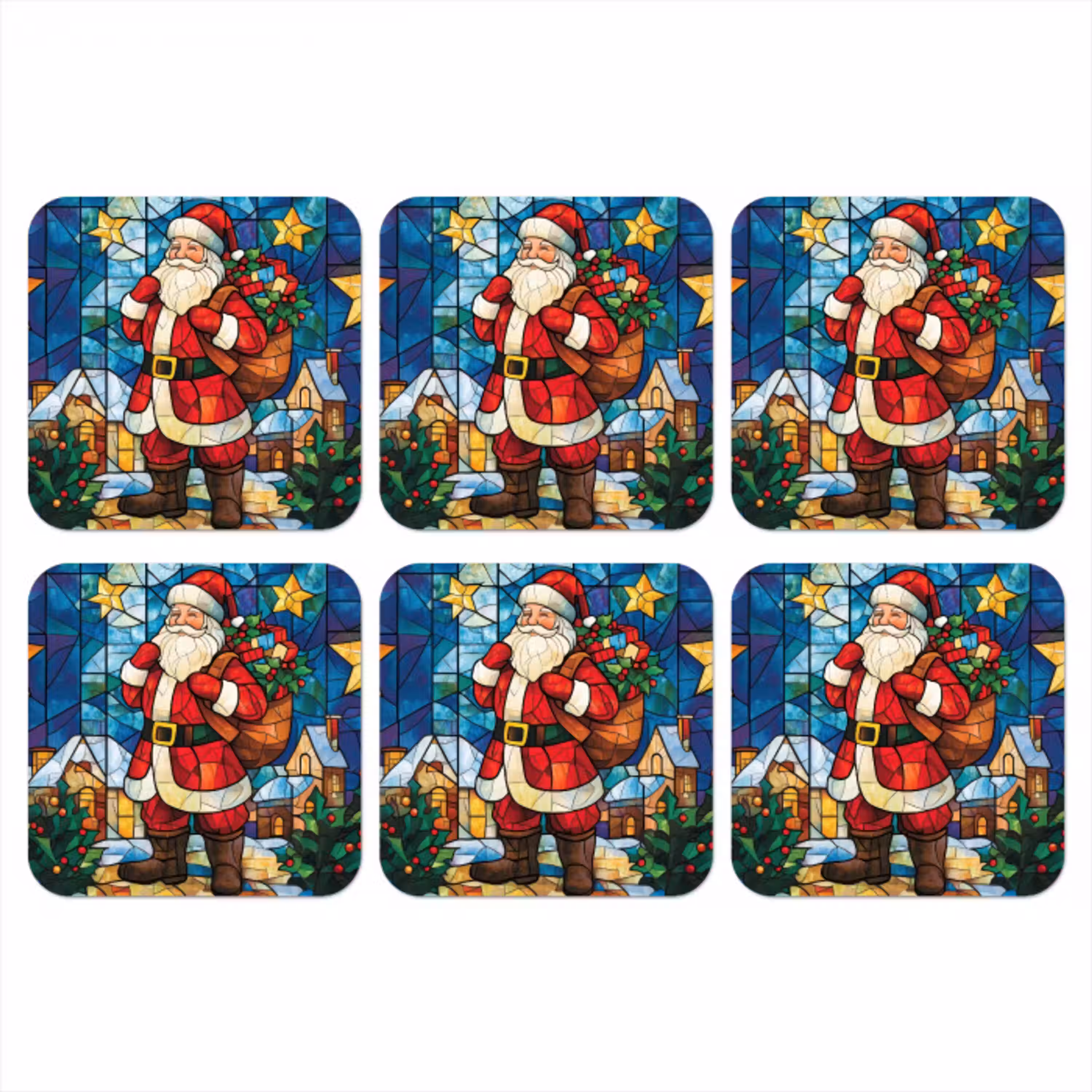 Kerstman - Glas - Kleurrijk onderzetter kurk middel -3d