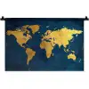 Wereldkaart - Goud - Donkerblauw Wandkleed katoen klein -zz3d