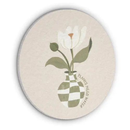 Bloem - Wit - Vaas - Quote Akoestische PET Vilt - Rond klein -3d