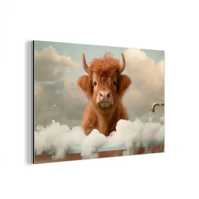 Schotse hooglander - Bad - Schuim - Koe aluminium wit klein -3d