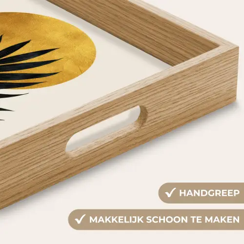 Zwart palmblad - Gouden cirkel - Beige achtergrond Dienblad Rechthoek middel -USP_HandgreepNL