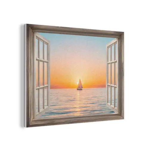 Doorkijk - Zee - Boot - Zonsondergang PET vilt klein -3d