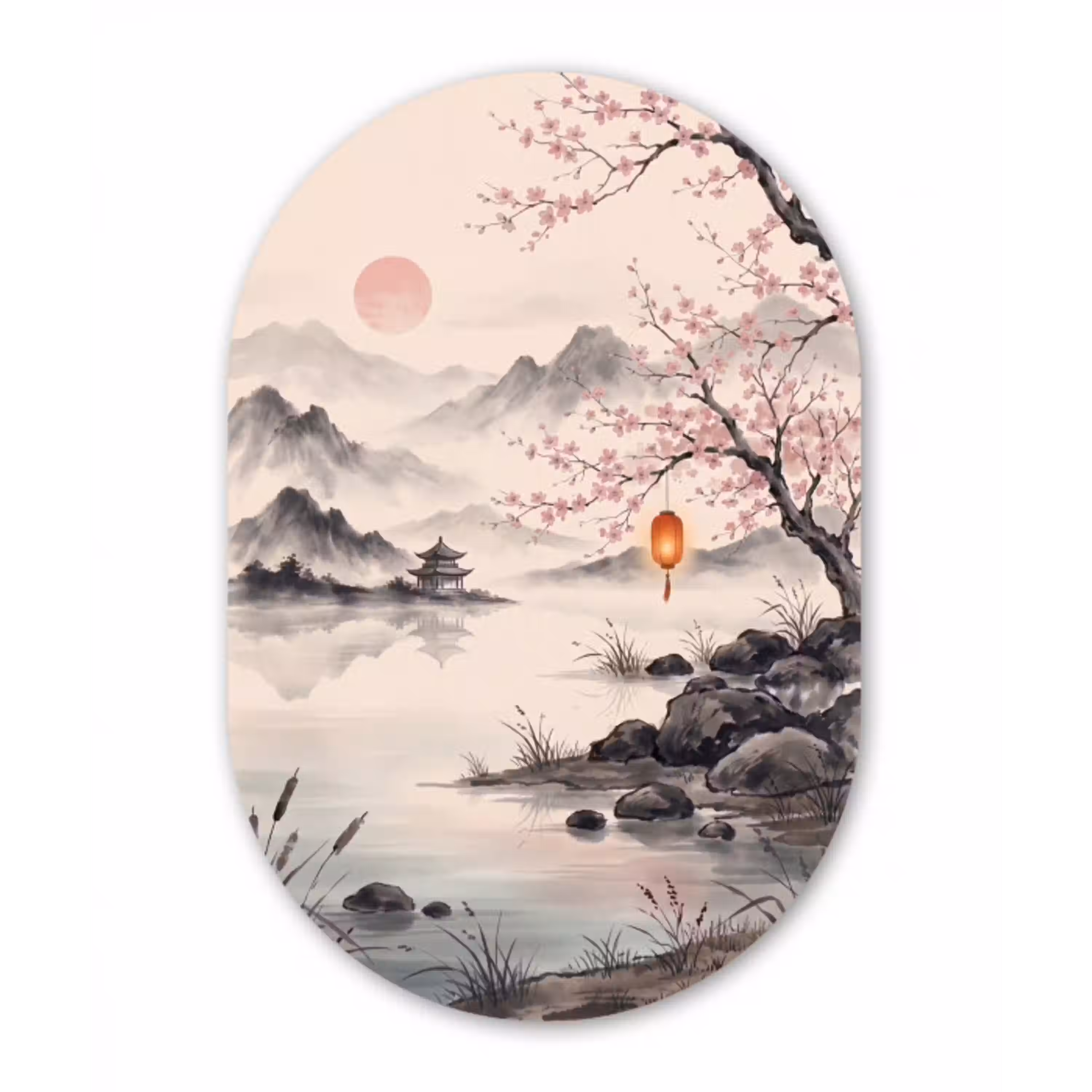 Zon - Japans - Traditioneel Wandcirkel Ovaal Aluminium middel -3d
