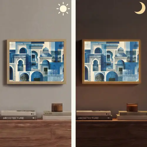 Abstract - Islamitisch - Blauw - Wit Light Box met batterij (Wandlamp) middel -sfeer3