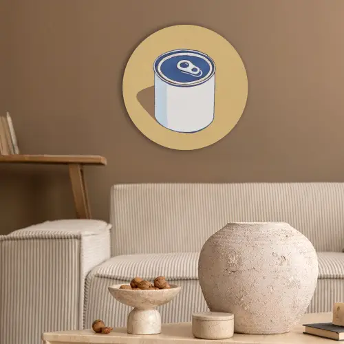 Blikje - Minimalistisch - Blauw - Illustratie Akoestische PET Vilt - Rond klein -sfeer1