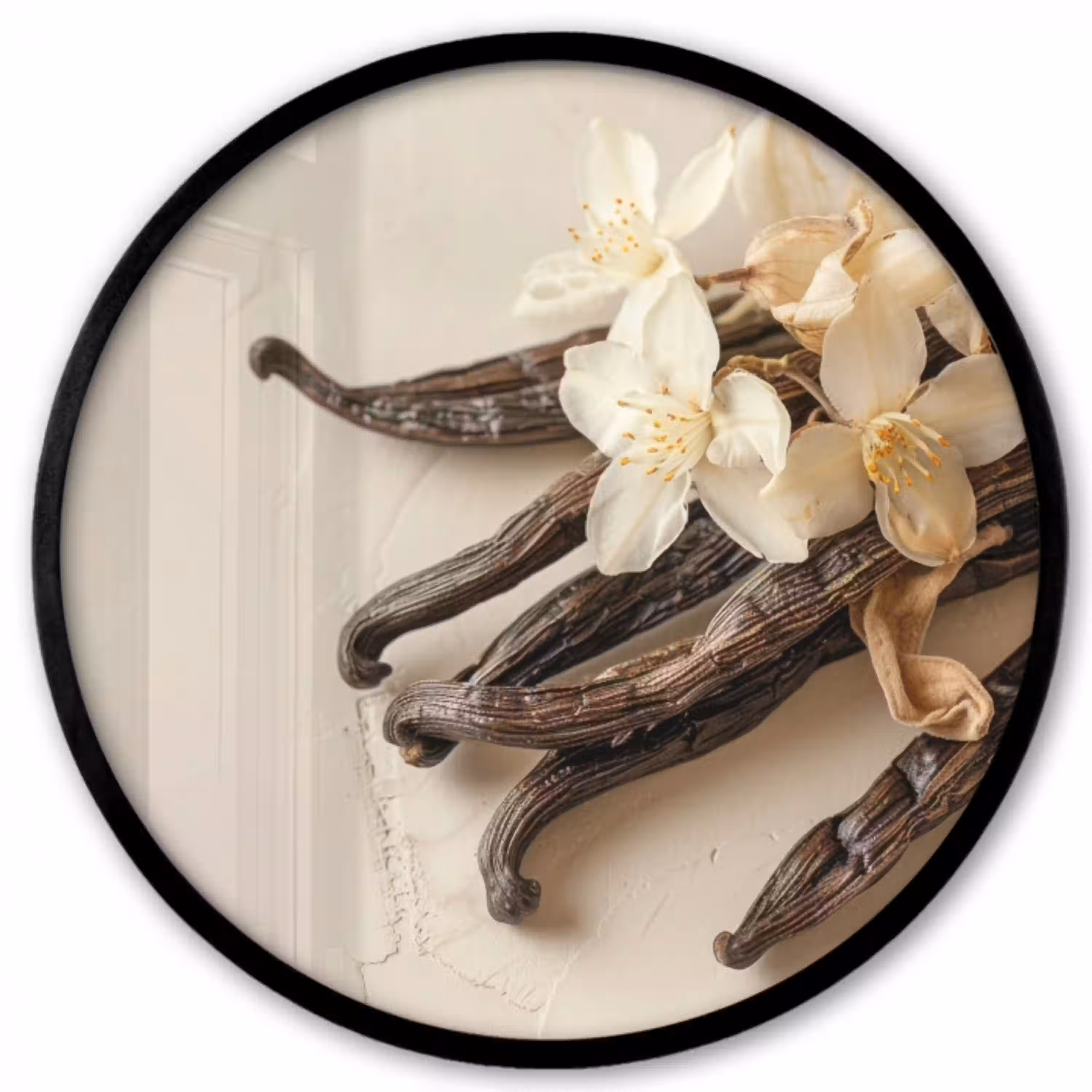 Vanille - Bloemen - Beige Fotolijst rond zonder passe partout klein -3d