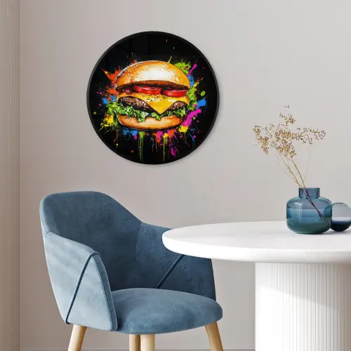Hamburger - Graffiti - Verf - Kleurrijk - Eten - Abstract Fotolijst rond zonder passe partout klein -sfeer2