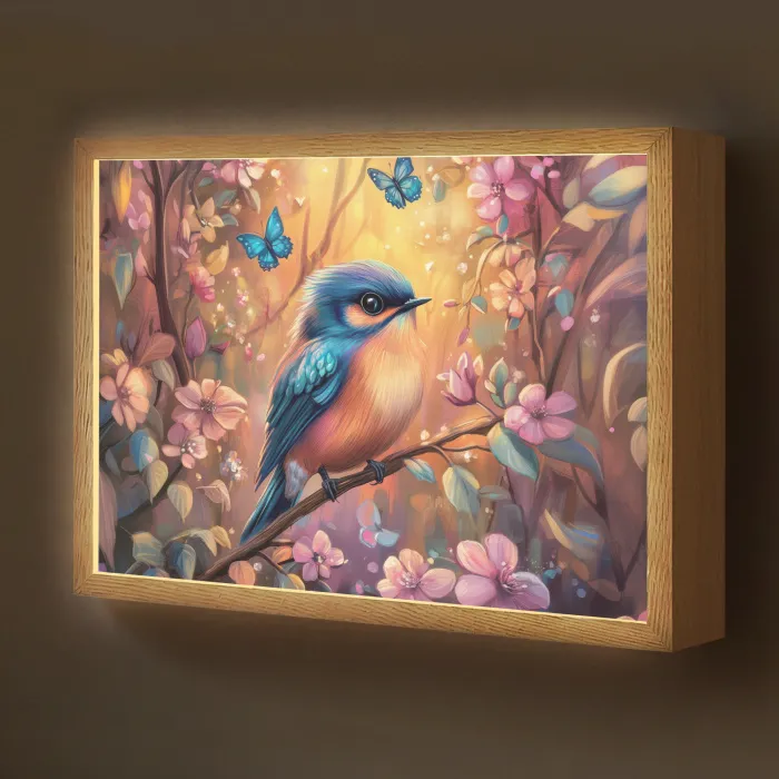 IJsvogel - Sprookjesbos - Roze - Bloemen Light Box met batterij (Wandlamp kind) middel -z3d_website