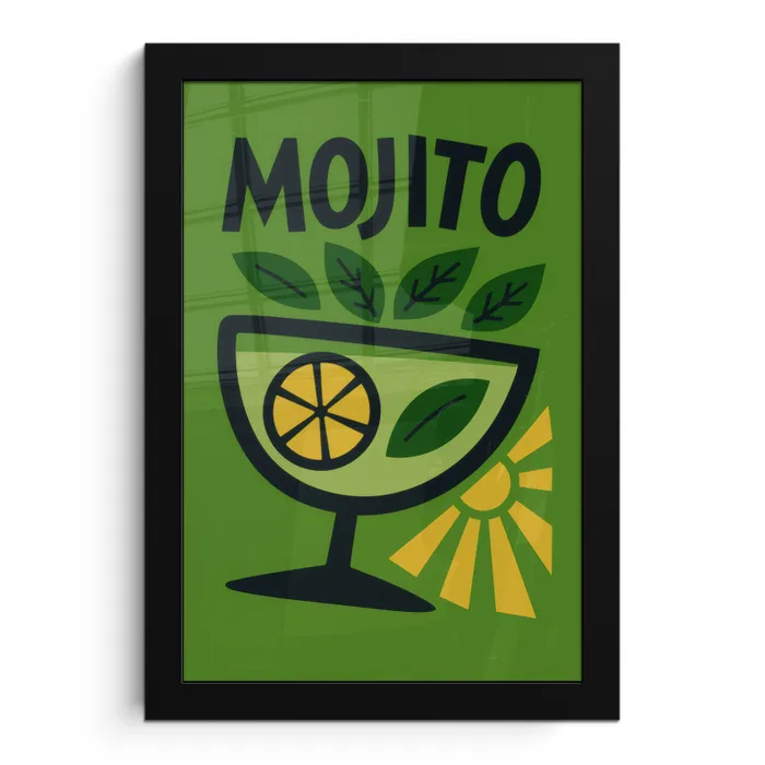 Mojito - Cocktail - Citroen - Groen fotolijst zwart zonder passe partout klein -3d