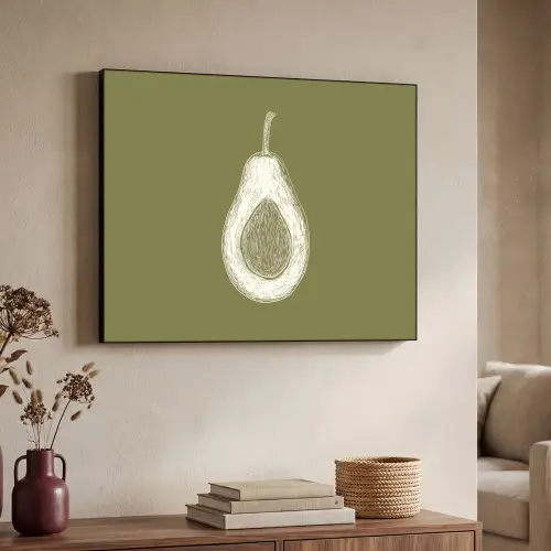 Avocado - Minimalistisch - Illustratie - Groen Textielframe zwart klein -sfeer3