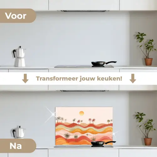 Abstract landschap - Palmbomen - Kleurrijk keuken achterwand spatscherm klein -voor_na_NL