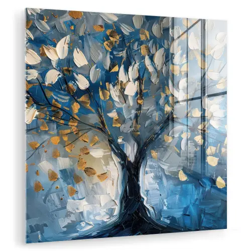 Boom - Blauw - Goud - Abstract plexiglas 5mm klein -zzzproduct_nieuw