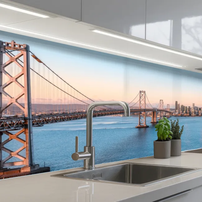 Water - Brug - Skyline - Modern keuken achterwand 2 middel -3d_schuin