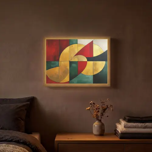 Abstract - Kerst - Goud - Rood - Groen Light Box met batterij (Wandlamp) middel -sfeer4