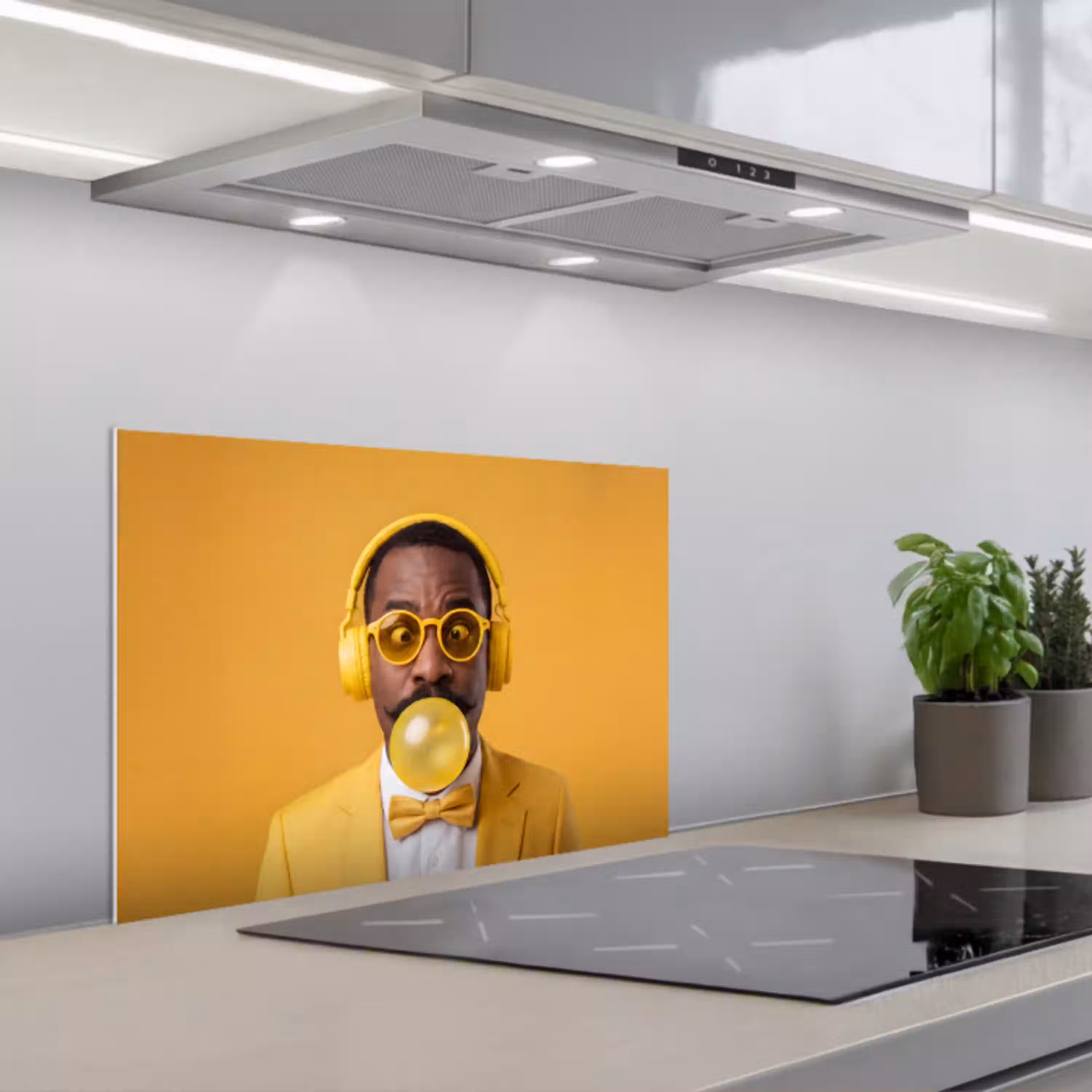 Man - Bubblegum - Portret - Geel - Modern keuken achterwand spatscherm klein -3d_schuin