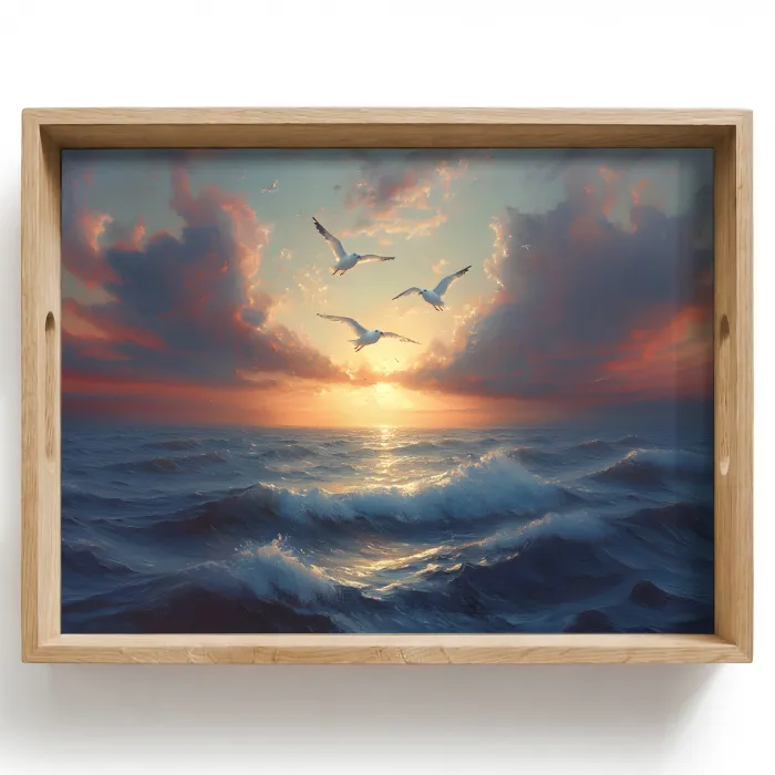 Meeuwen - Zonsondergang - Zee - Wolken Dienblad Rechthoek middel -z3d_shopping