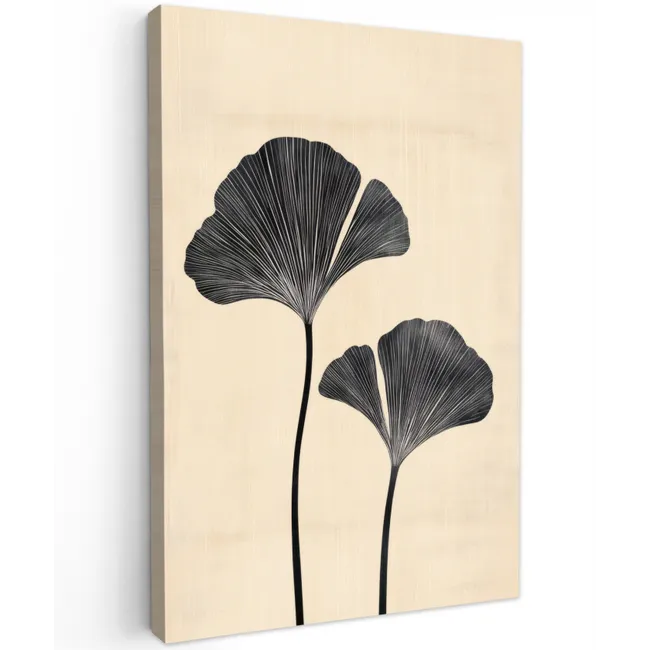 Bladeren - Minimalistisch - Zwart Tuinposter op houten frame 2 cm dik klein -3d