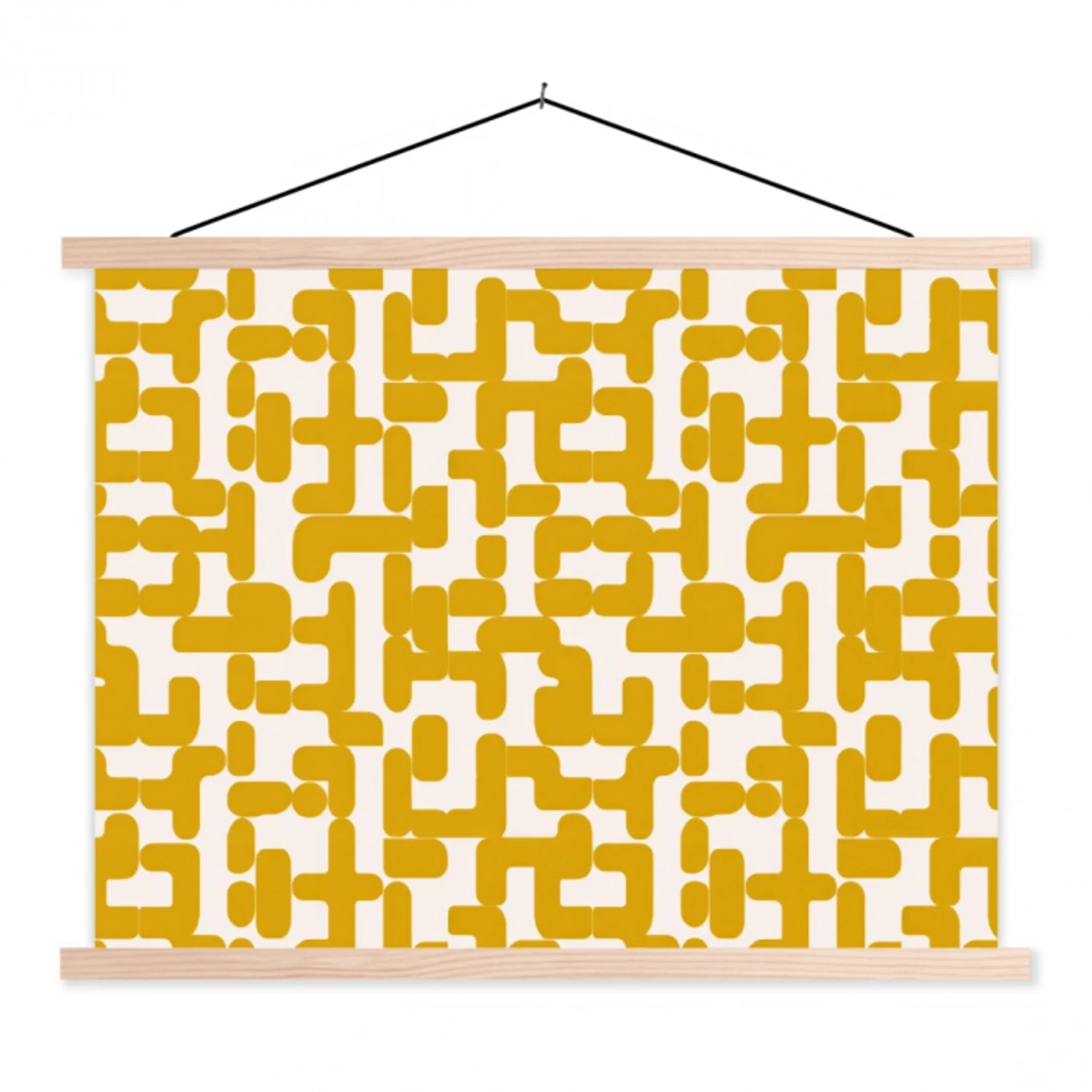 Geel - Beige - Patroon textielposter latten blank klein 122 -3d