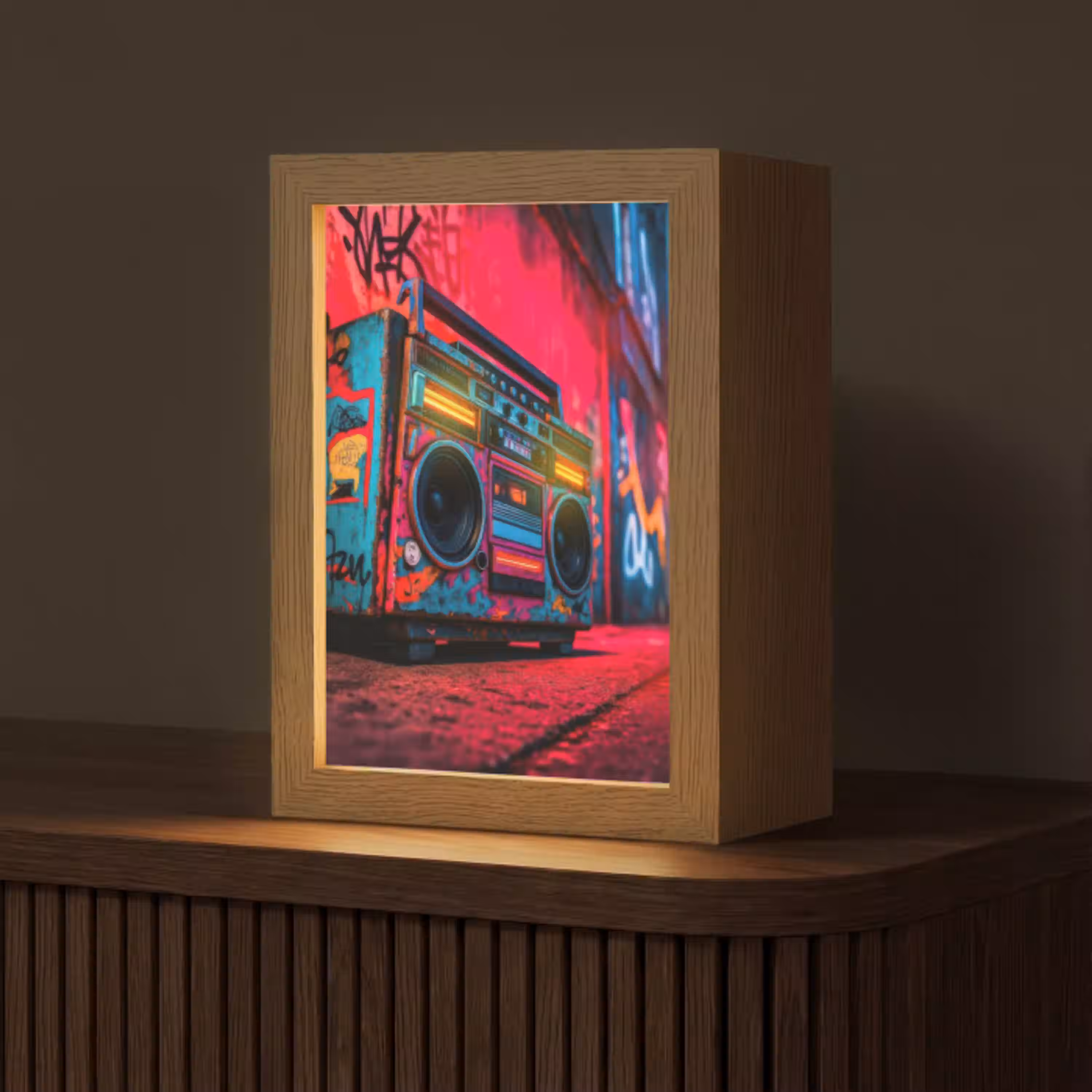 Boombox - Rood - Graffiti - Neon Light Box met kabel (Tafellamp) klein -z3d_website