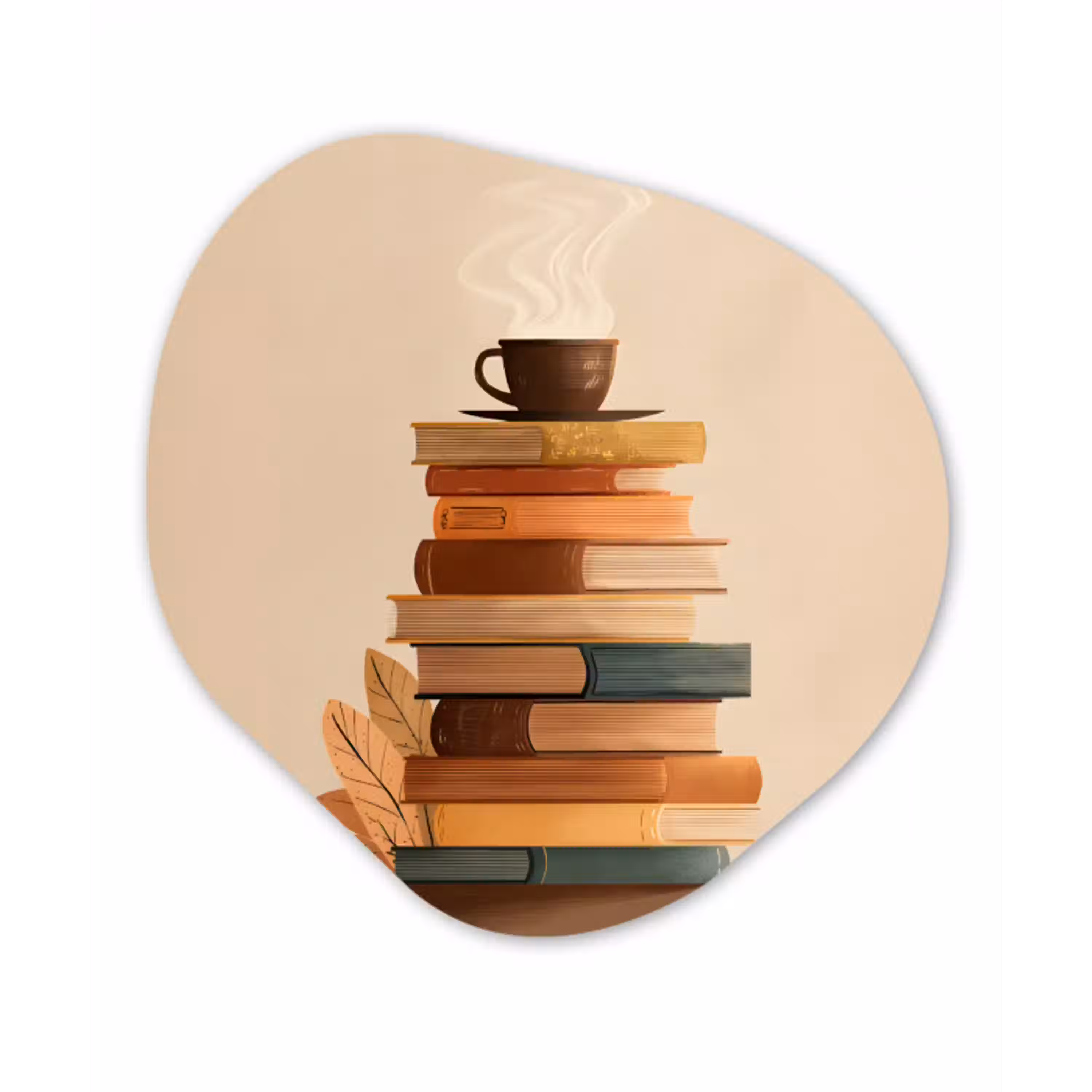 Boeken - Toren - Koffie - Beige Wandcirkel Organisch Forex 3mm klein -3d