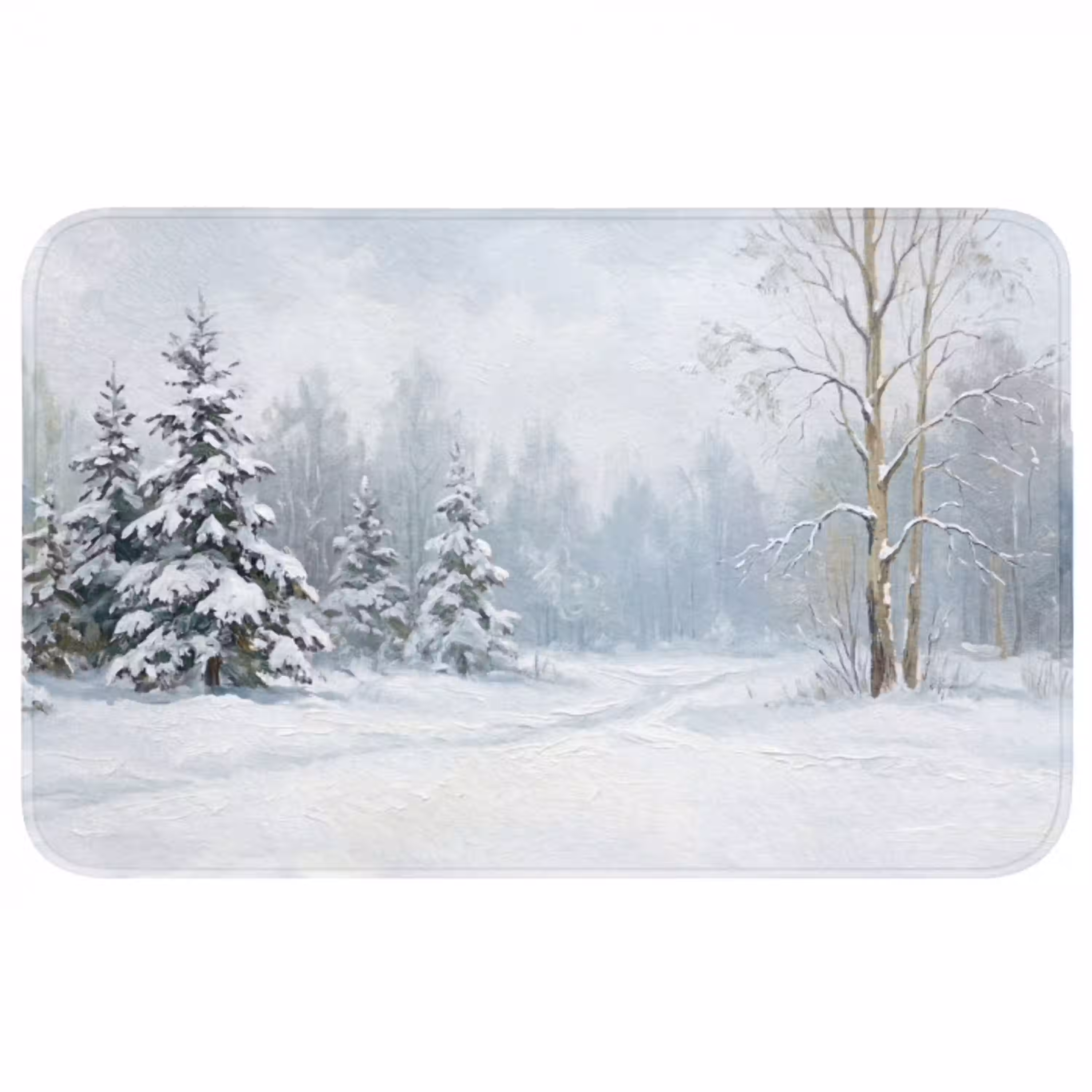 Bospad - Dennen - Sneeuw - Winter - Rustgevend Badmat middel -3d