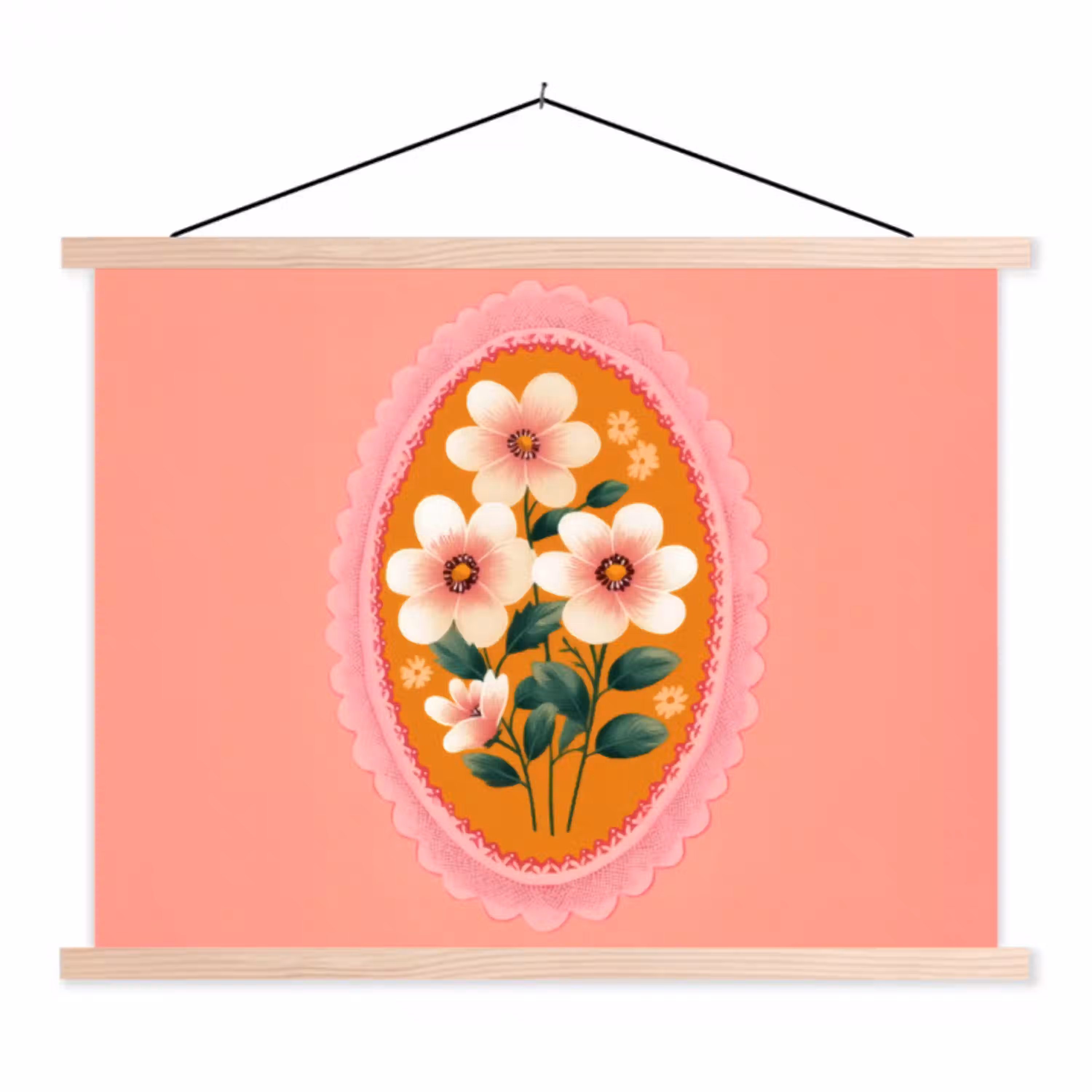 Illustratie - Bloemen - Rand - Roze textielposter latten blank klein -3d