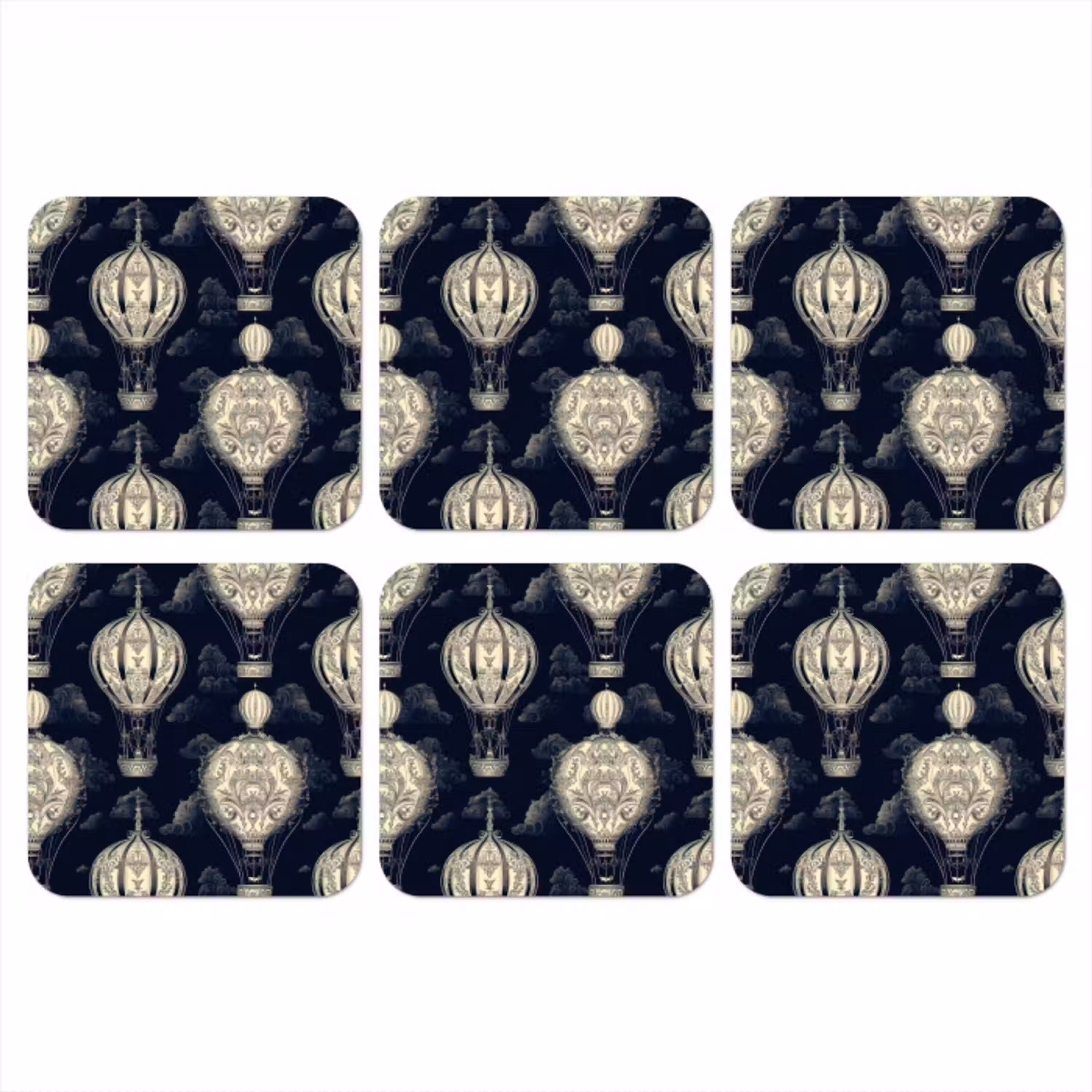 Luchtballonnen - Wolken - Patroon - Donkerblauw onderzetter kurk middel 366 -3d