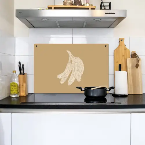 Bananen - Beige - Lijntekening - Minimalistisch Inductie beschemer met haakjes klein -sfeer2