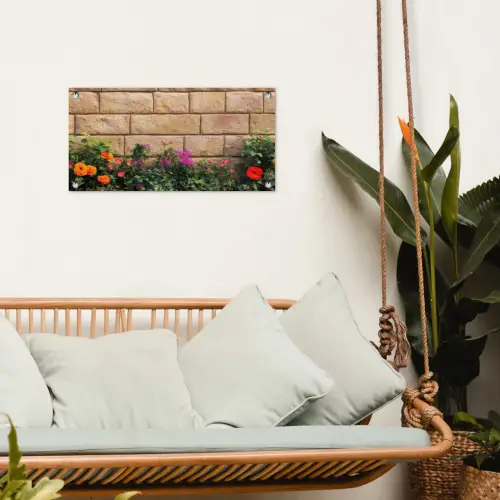 Bloemen - Bakstenen - Kleurrijk tuinposter los doek klein -sfeer7