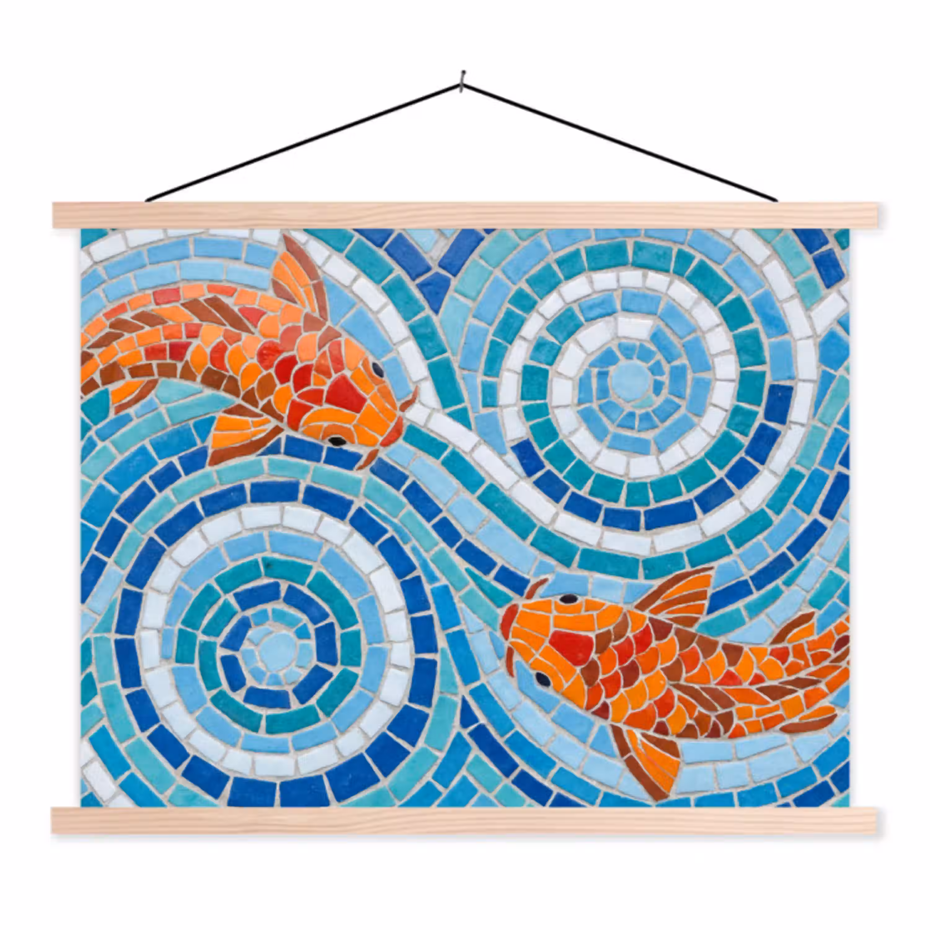 Vis - Mozaïek - Water - Decoratief - Blauw textielposter latten blank klein -3d