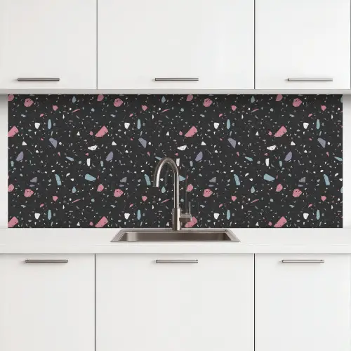 Terrazzo - Patroon - Zwart - Zacht keuken achterwand 2 middel 871 -3d