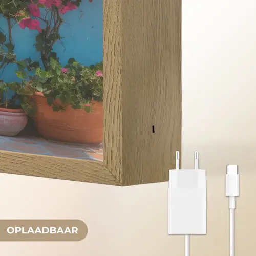 Deur - Hout - Bloemen - Blauw Light Box met batterij (Wandlamp) middel -USP_websiteoplaadbaarNL