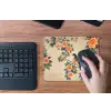 Vogel - Tak - Bloemen - Oranje muismat rubber klein -toetsenbord
