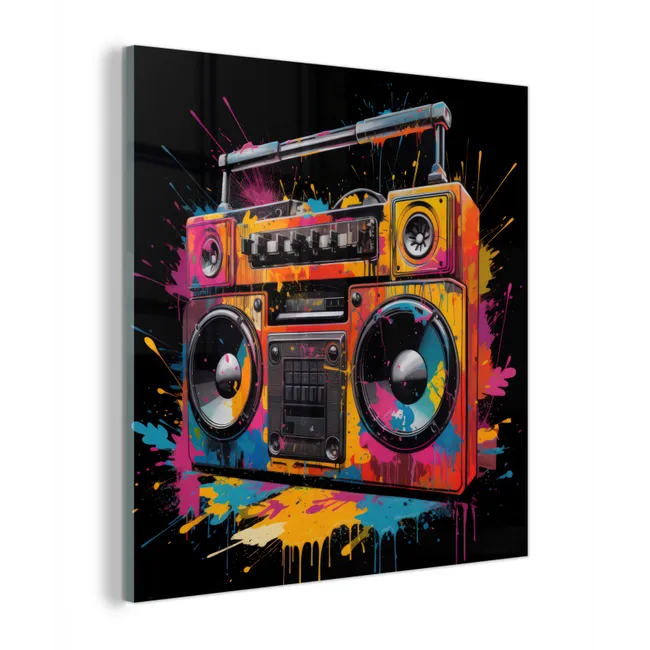 Radio - Graffiti - Box - Kleuren - Zwart plexiglas 5mm klein -z3d