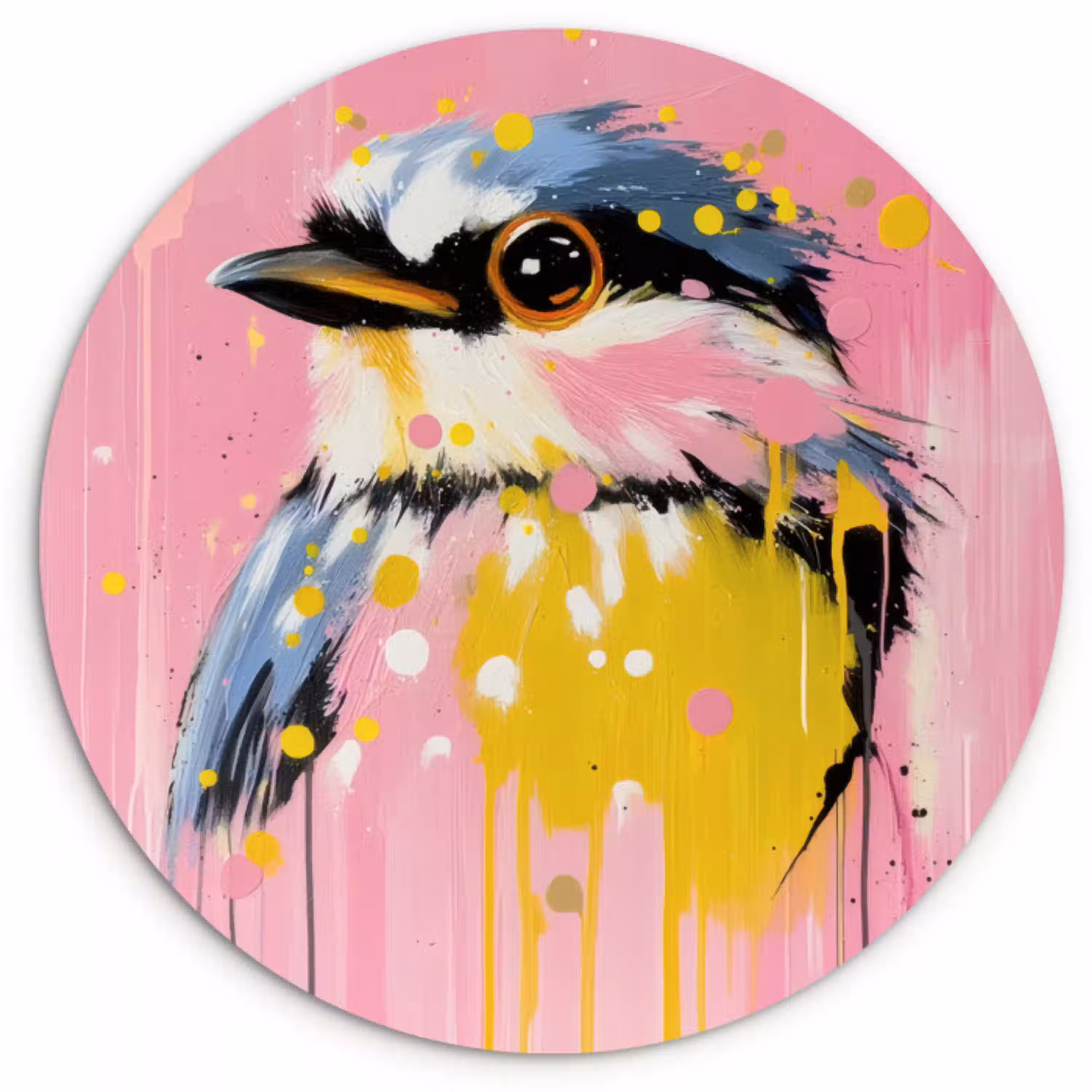 Vogel - Roze - Geel - Blauw Wandcirkel plexiglas klein -3d