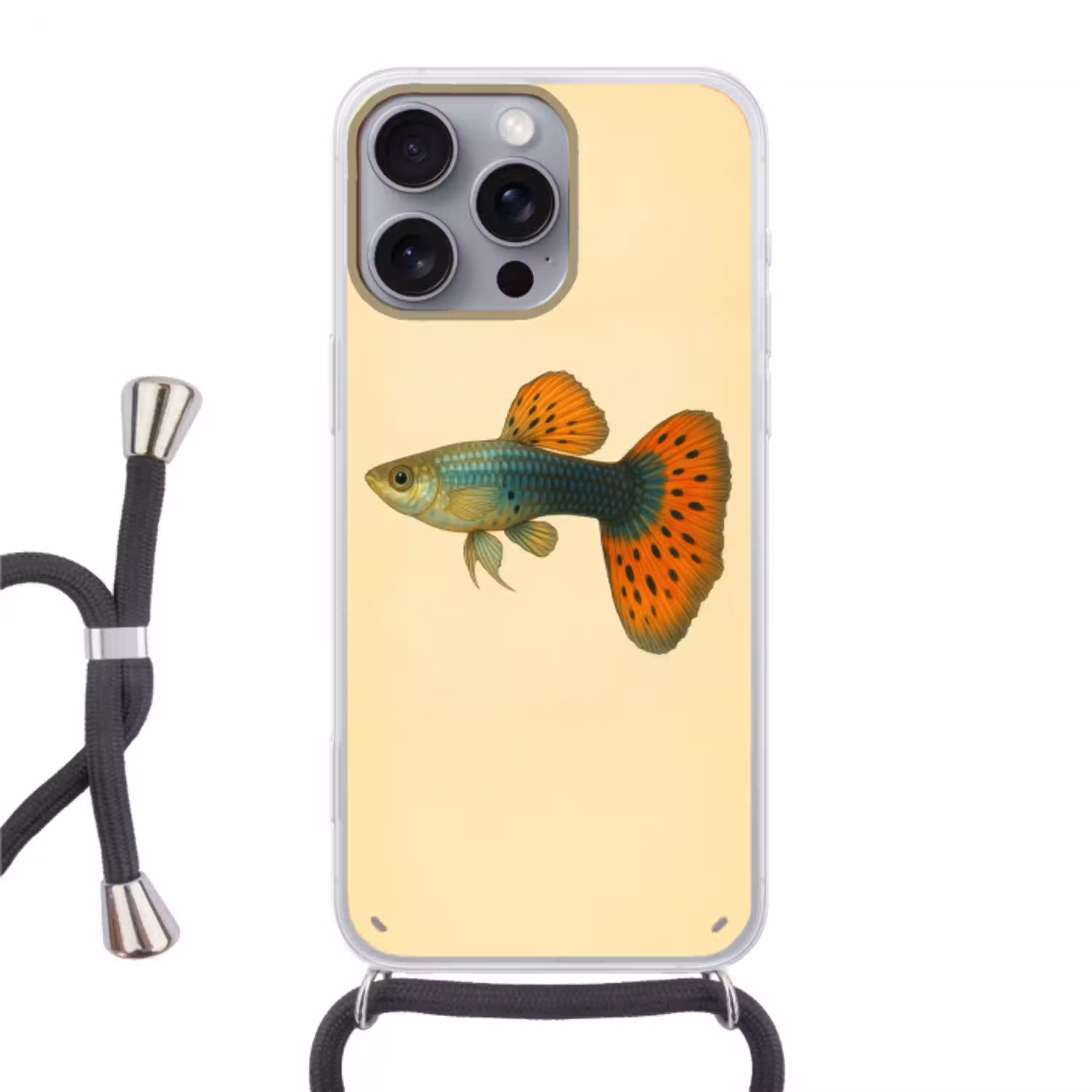 Vis - illustratie - Stippen - Oranje Hoesje iPhone 16 Pro Max met koord klein -3d