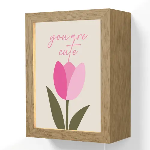 Tulp - Roze - Valentijn - Bloem Light Box met kabel (Wandlamp) klein -3d