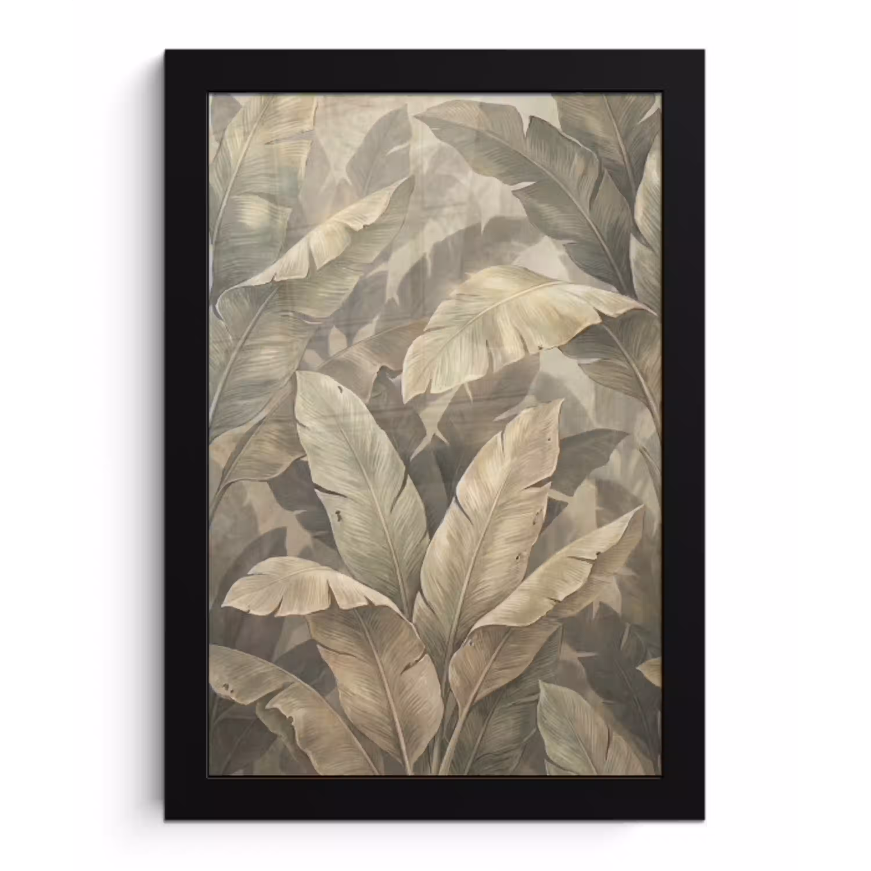 Bladeren - Tropisch - Natuur - Modern - Beige fotolijst zwart zonder passe partout klein -3d