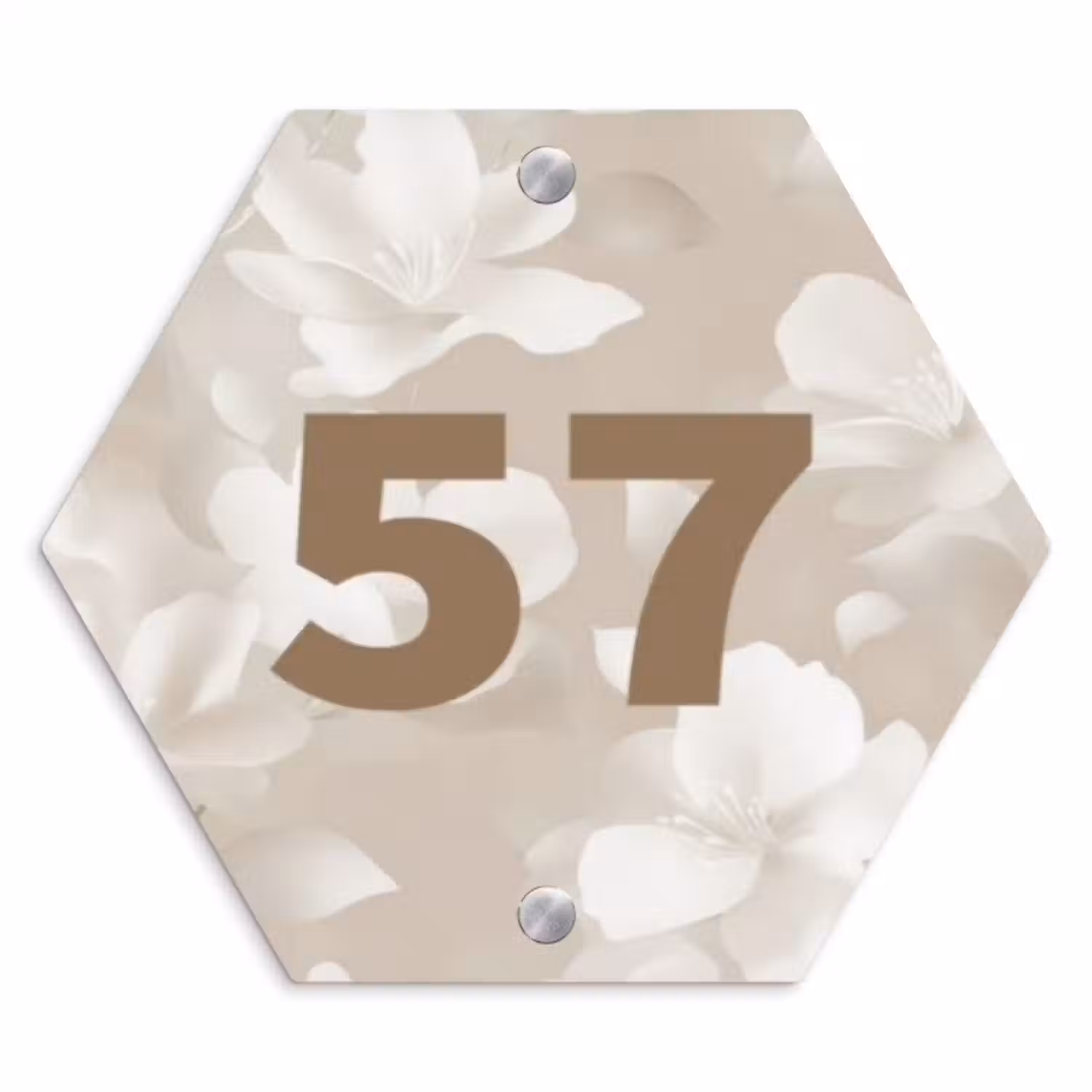 Naambordje voordeur - Hexagon - Beige bloemen - Traditioneel