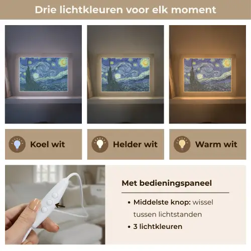 Sterrennacht - Schilderij - Oude meesters - Vincent van Gogh Light Box met kabel (Tafellamp) klein -USP_lichtkleurNL