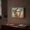 Vrouw - Portret - Goud - Luxe - Blauw Light Box met batterij (Wandlamp) middel -sfeer1