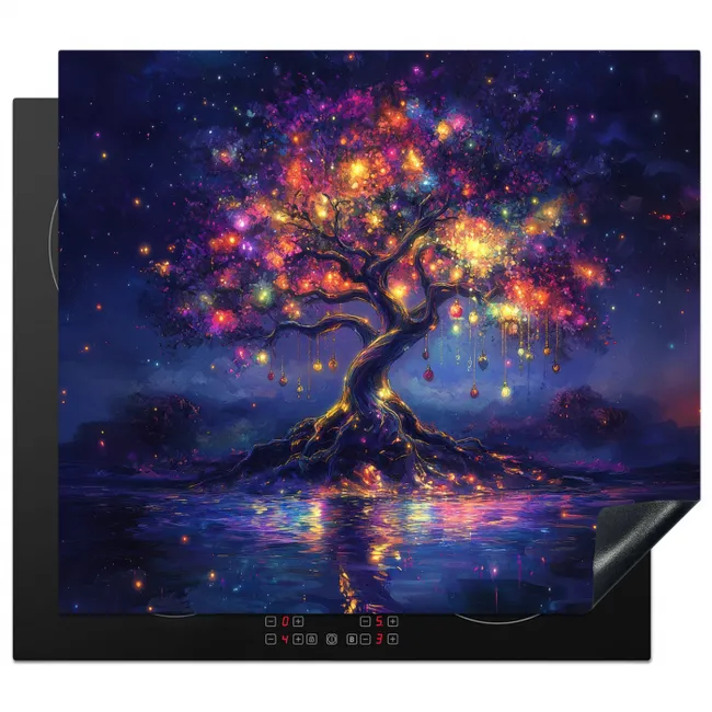 Kosmisch - lichtboom - Kerst - Kleurrijk Inductie beschermer vinyl 3mm middel -3d