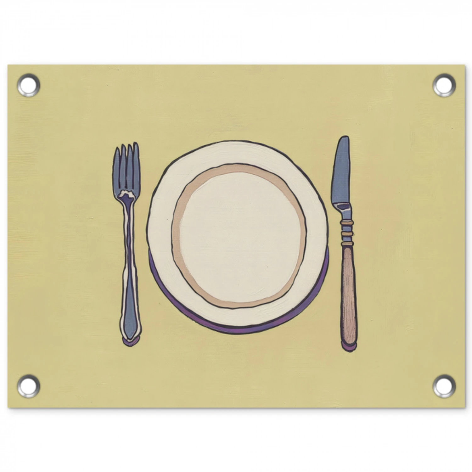 Illustratie - Bord - Bestek - Beige tuinposter los doek klein -3d