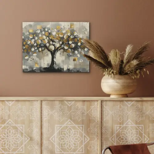 Boom - Abstract - Beige - Goud - Zwart PET vilt klein -sfeer4