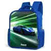 Blauwe raceauto met strepen in groene tunnel Kinderrugzak - Blauw middel -schuin