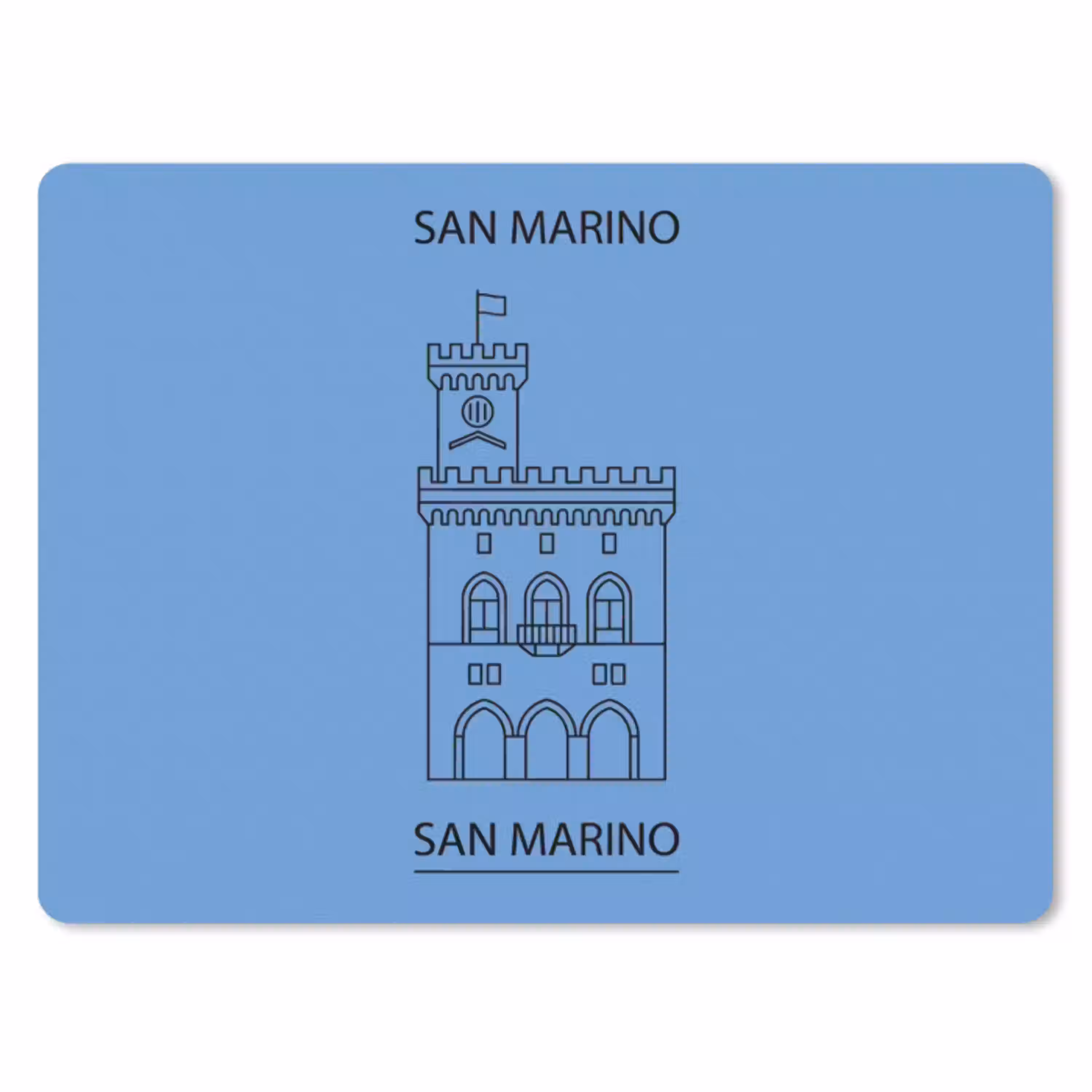Gebouw - San Marino - Architectuur - Lijntekening - Blauw muismat rubber klein -3d