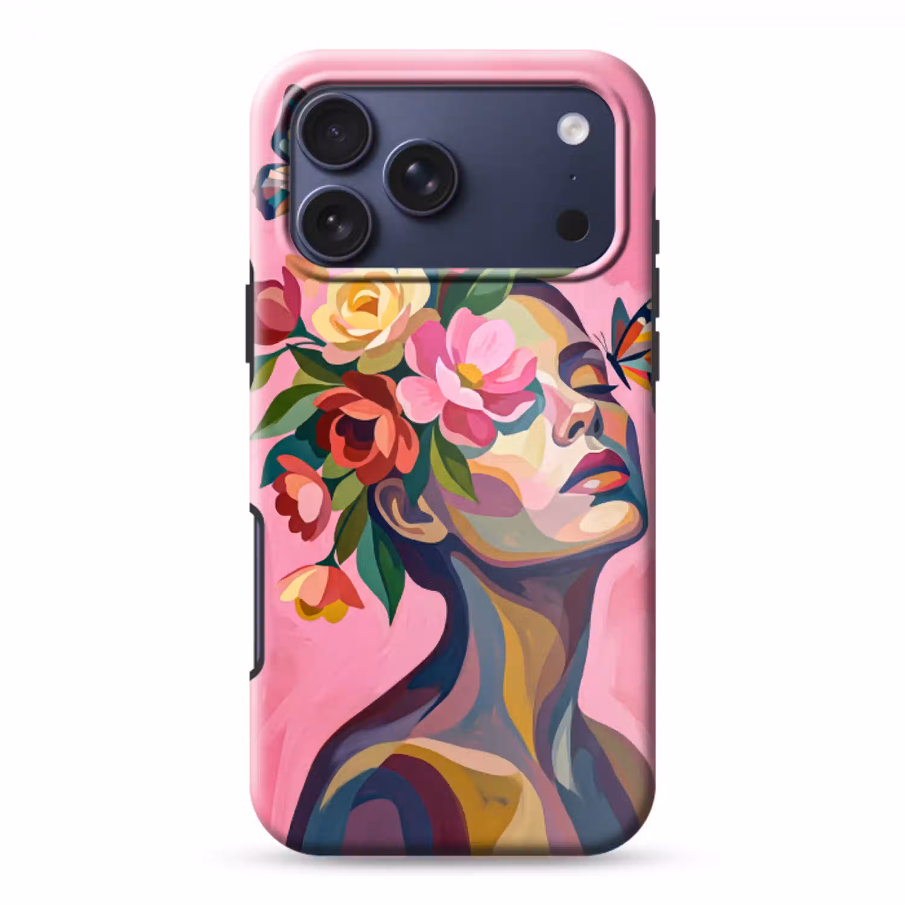 Vrouwengezicht - Vlinders - Kleurrijk Toughcase MagSafe Apple iPhone 17 Pro Max klein -3d