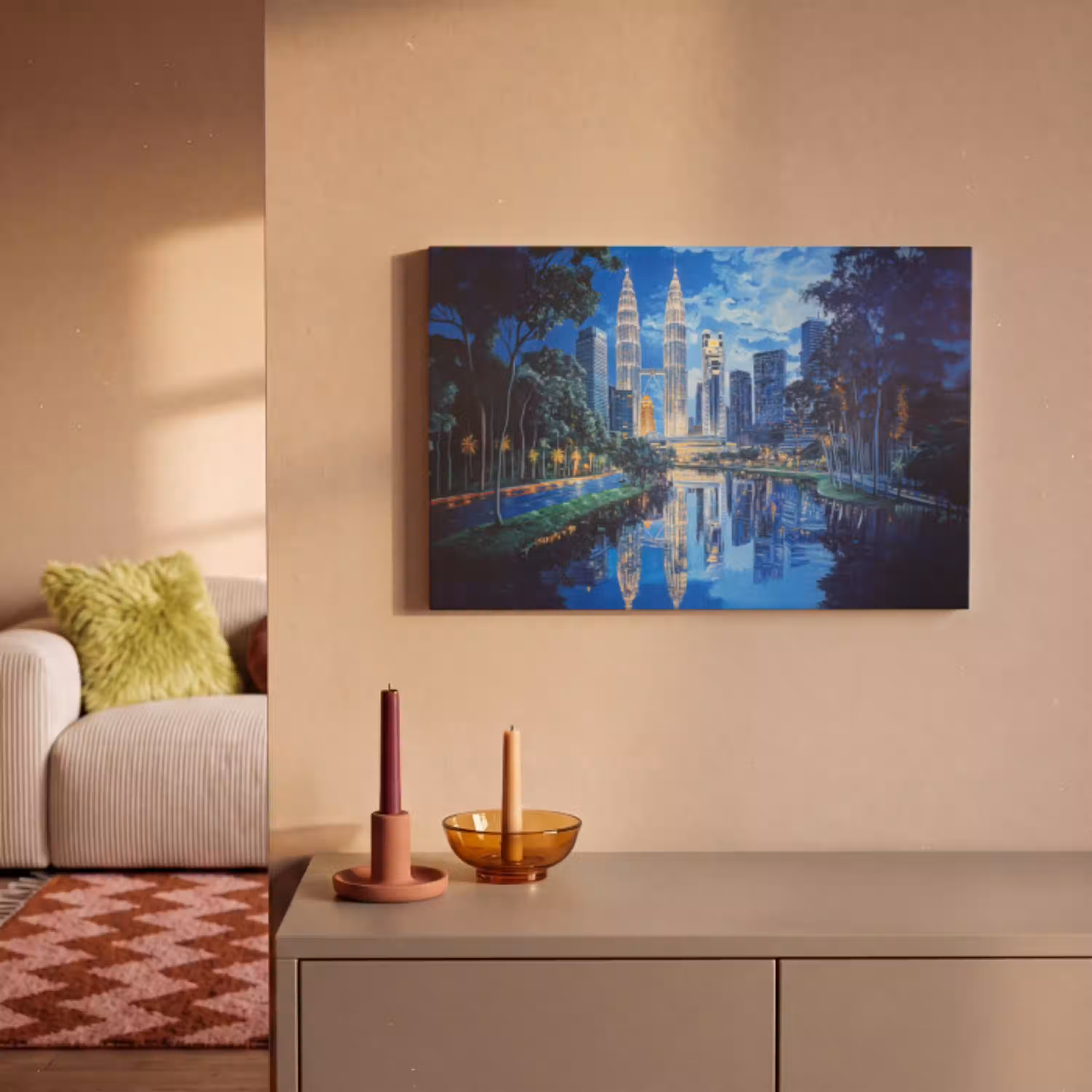 Stad Kuala Lumpur - Skyline - Wolkenkrabbers - Water canvas 2cm klein -sfeer1