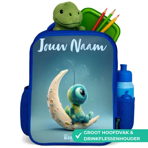 Dromerig Wezentje op de Maan Kinderrugzak - Blauw middel -inhoud_NL